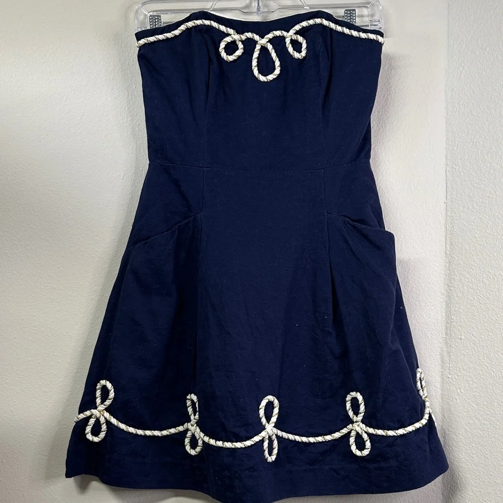 Lilly Pulitzer Blossom Anchor Navy Nautical Strapless Dress 0 - Picture 3 of 5